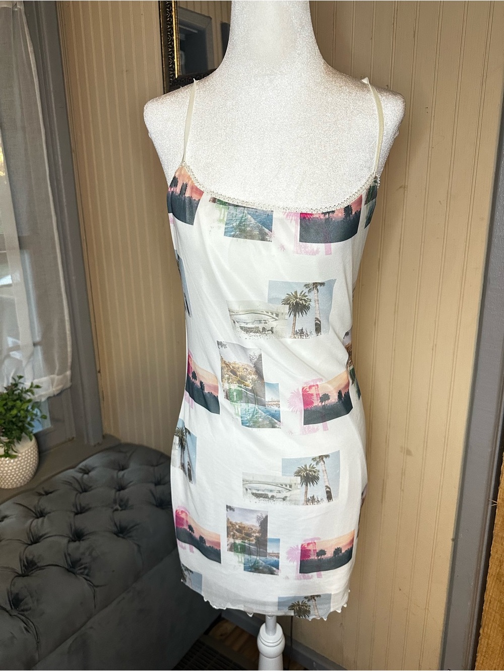 NWT Princess Polly Picture Perfect Mesh Mini Dress White Photo Print US 10